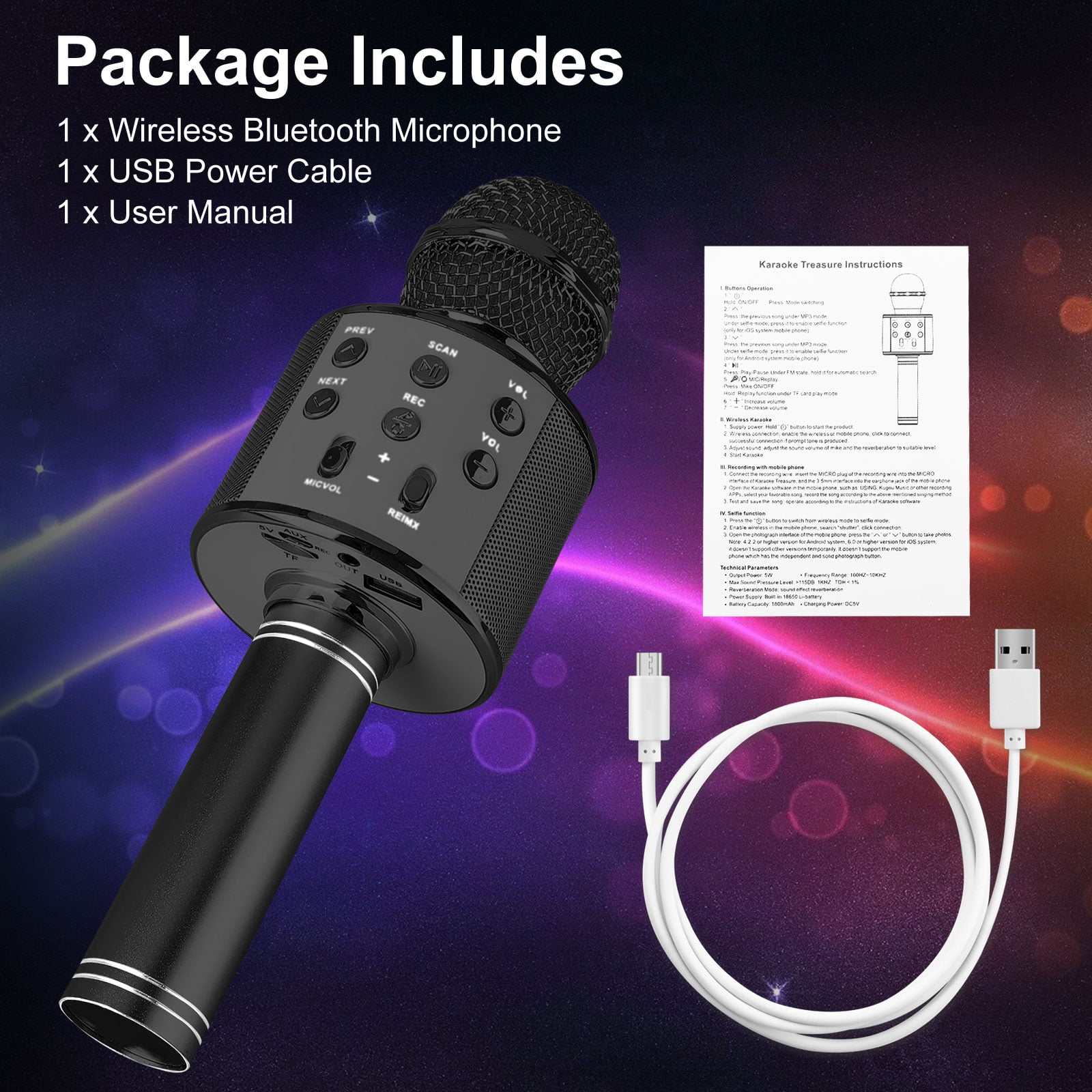 Three Way Connection Handheld Portable Karaoke Machine 7TECH Wireless 4 in 1 Bluetooth Karaoke Microphone Indoor/Outdoor Party Player with Record Function Rose 