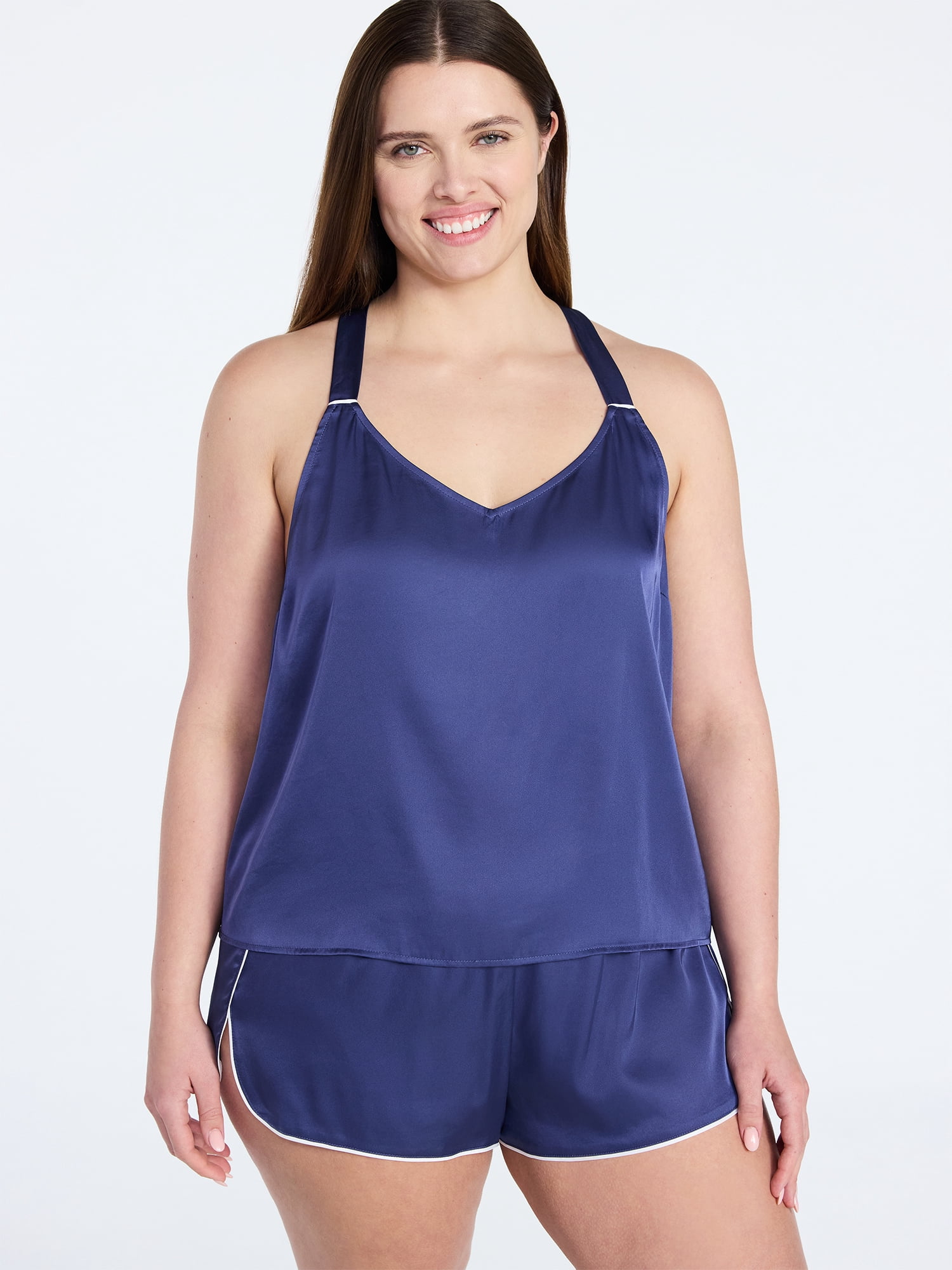 Joyspun Women’s Stretch Satin Cami and Shorts Pajama Set, 2-Piece, Sizes XS-3X