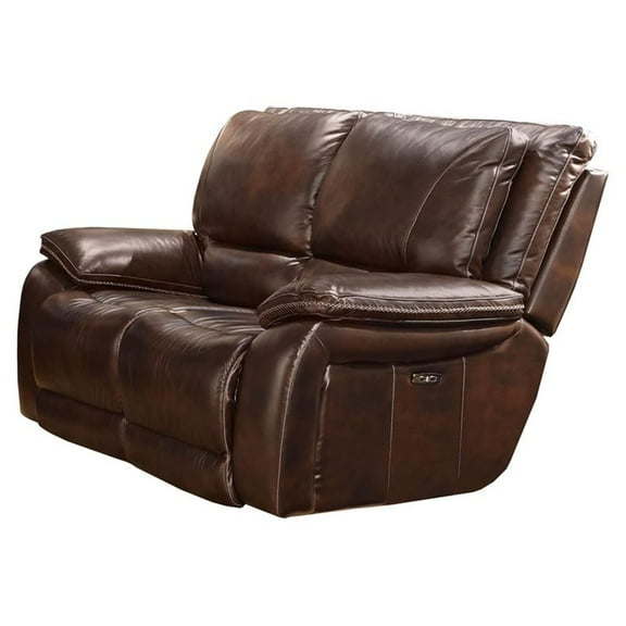 Pemberly Row Transitional Leather Power Loveseat in Burnt Sienna