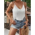 thumbnail image 6 of Aivtalk Womens Tops Fringe Tank Western Sleeveless V Neck Camisole Country Concert Outfits Slim Fit Spaghetti Strap Summer Shirts White XL, 6 of 8
