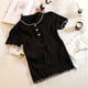 thumbnail image 5 of Camisa De Punto Mujer Verano Con Volantes Manga Corta Cuello De Muñeca Casual Top, Negro Yuarrent AP001288-03B, 5 of 7