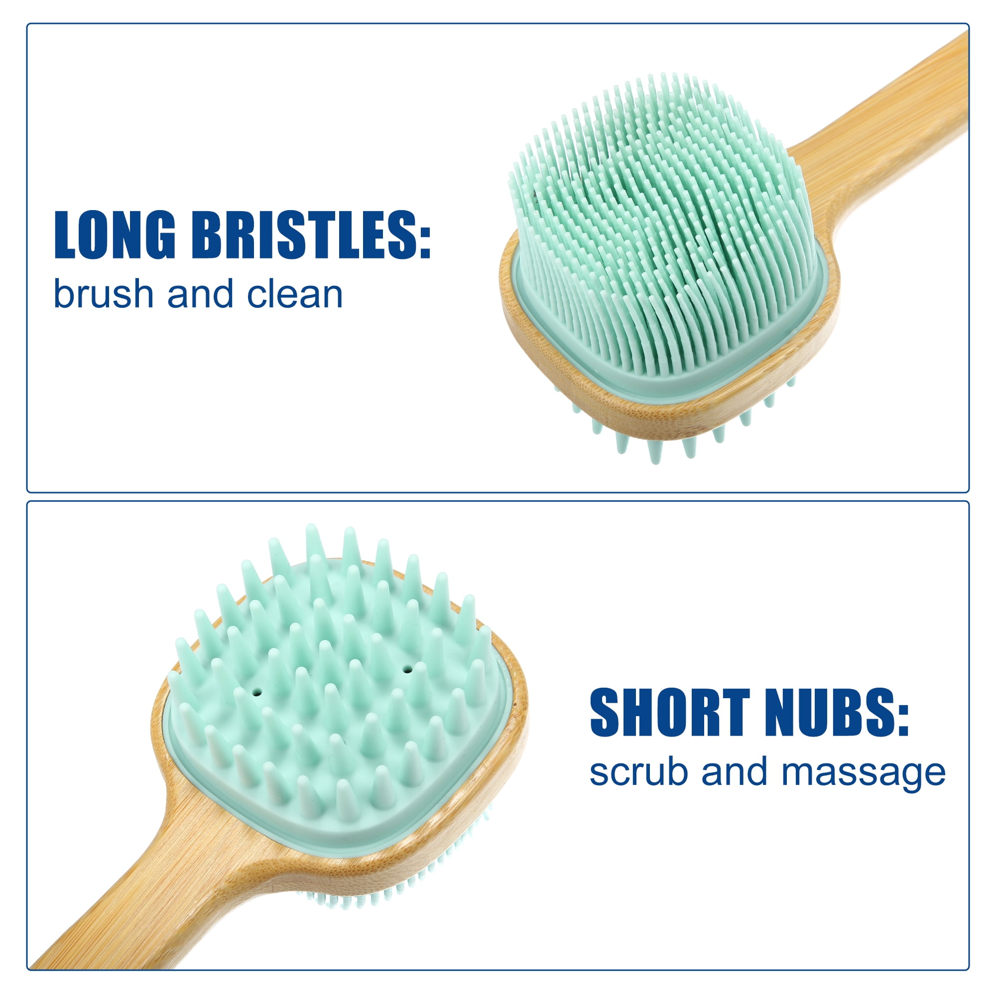 Unique Bargains Back Scrubber Body Brush with Long Handle for Exfoliating Silicone Green