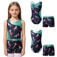 thumbnail image 2 of iiniim Girls Gymnastics Yoga Dance Sport Sets Print Leotard with Shorts Dancewear Size 4-16 Dark Night 4, 2 of 7