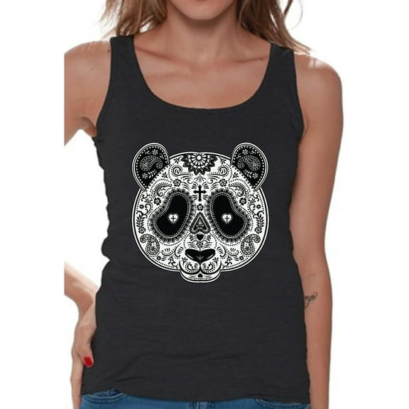 Awkward Styles Panda Skull Tank Top for Women Christian Panda Tank Dia de los Muertos Outfit Day of the Dead Gifts for Her Christian Tank Top Religious Gifts Paisley Panda Tank Top Women's Skull Tank