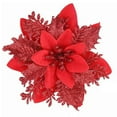 thumbnail image 2 of Poinsettia Flowers for Christmas Tree, 24 Pcs Glitter Christmas Flowers Artificial Poinsettia Flowers with Clips Stems Xmas Tree Ornaments for Christmas Party Wreath Decoration Red, 2 of 8