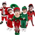 thumbnail image 2 of Disfraz de elfo de Año Nuevo para niños y niñas, conjunto de traje verde de Papá Noel con sombrero, vestido de fiesta de Navidad elegante, rendimiento, 2023, 2 of 4