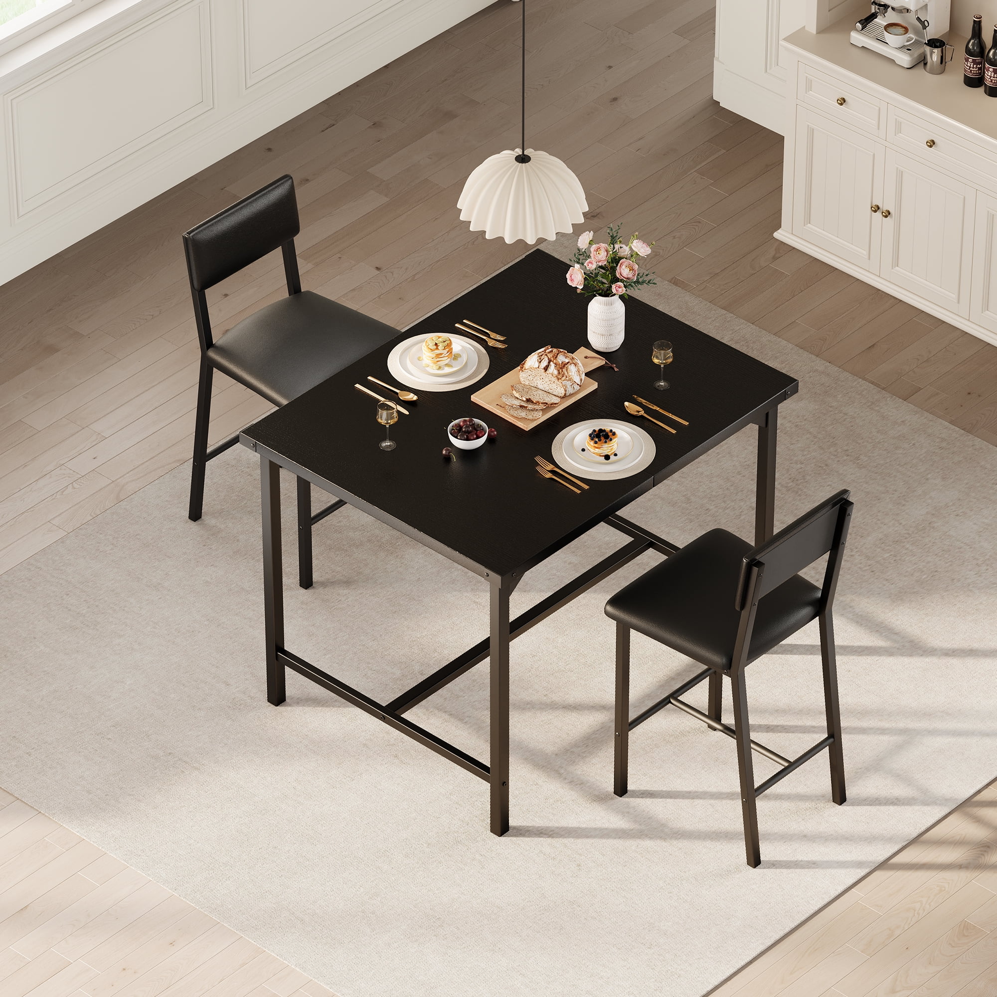3-Piece Counter Height Dining Table Set for 2 – Includes Upholstered Bar Chairs with Backrest, Footrest, and Corner Protector – Perfect for Small Kitchens, Dining Rooms, Apartments