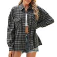 thumbnail image 2 of vigerkar Women's Oversized Plaid Flannel Button Down Long Sleeve Fall Winter Jacket (Black, M), 2 of 6