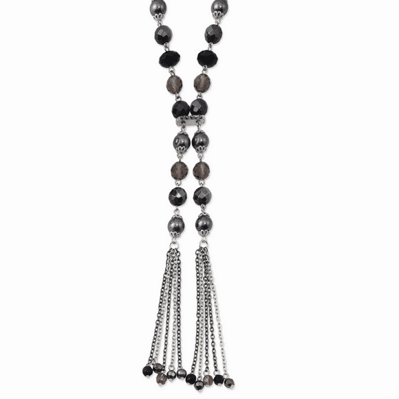 Silver-tone Black & Hematite Acrylic Stones & Beads 28in Necklace 28 Inch