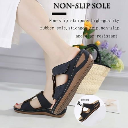 

Cathalem Sandals Women Dressy Summer Flat Womens Casual Wedge Slippers Summer Comfortable Platform Bohemia Slippers Women Sandal Black 8