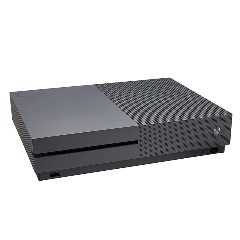 Restored Microsoft Xbox One S Game Console Storm Gray Disc Edition 500GB with Two Retrofam Controllers (Refurbished)