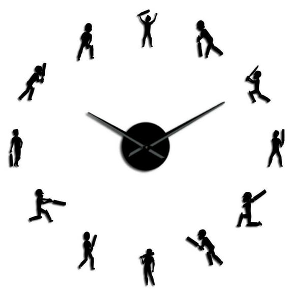 Cricket Player Silhouette Sportsman DIY Giant Wall Clock Athlete Teenager Room Decor Cricketer Silent Movement Large Wall Watch(Black,27inch)