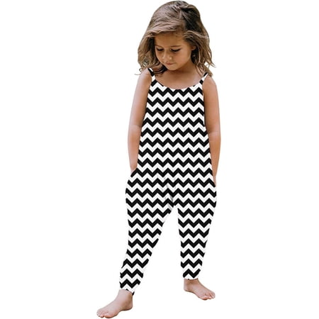 CCRFTGI Girls Jumpsuits Size 5-6 Spaghetti Strap Girls Romper Spring Aesthetic Leaf Black Stripeded Overalls Loose Sleeveless Clothes with Side Pockets Gray 3-4 Years