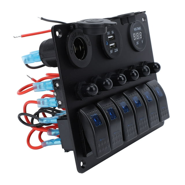 DC Marine Boat Toggle Switch 6 Gang ON Off Panel De Interruptor Basculante Cargador USB Con Pantalla De Voltímetro Digital Para Barcos, Yates, Automóviles, Vehículos