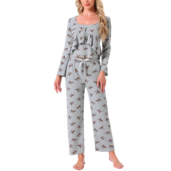 DARING DIVA Women's Cami Pajama Set Tank Top Long Pants Long Sleeve Cardigan XS Grey