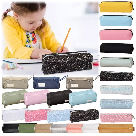 KTFgvq Large Capacity Pencil Case, Portable Oxford Cloth Pen Pouch with Side Handle, Sturdy Zipper Stationery Organizer for Daily Use, 8.6" x 2.3" x 1.9" Black