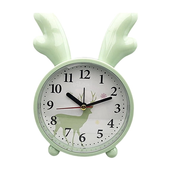 Tunhigl Cute Deer Antler Analog Alarm Clock, Silent Non-Ticking with Gentle Wake-Up Tone, Compact Desk Clock for Students, Bedroom, Office, 4 Colors