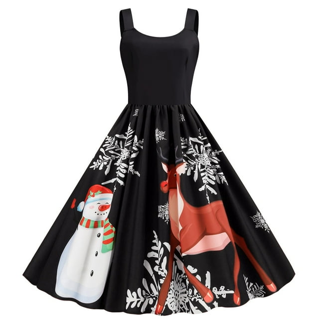 CEHVOM Robe de Noël Rétro à Manches Courtes Décontractée et Ample pour Femmes avec Capuche et Imprimé