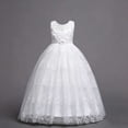 thumbnail image 5 of Xdegoge Flower Girl Dresses for Wedding Lace Floral Embroidered V-Neck Satin Waist Full Length Tulle Ball Gown Kids Formal Pageant Party Dance Performance Ceremony Gown Size 7 Years, 5 of 7