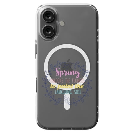 DistinctInk MagSafe Clear Case for Apple iPhone 16 (6.1" Screen) - Spring Unlocks Flowers To Paint Laughing Soil - Shockproof Protection