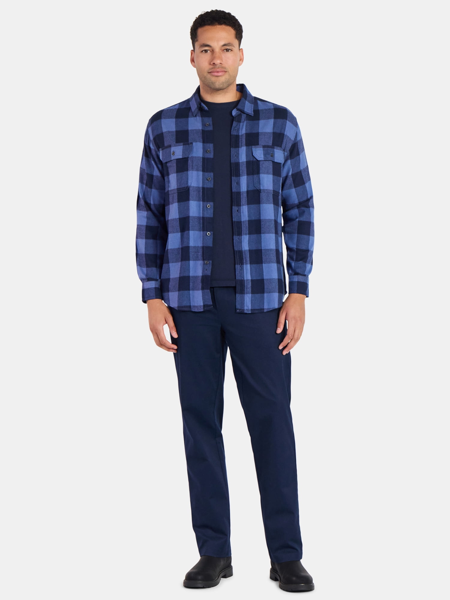 George Men's & Big Men's Relaxed Fit Double Pocket Flannel Shirt, Sizes XS-3XLT