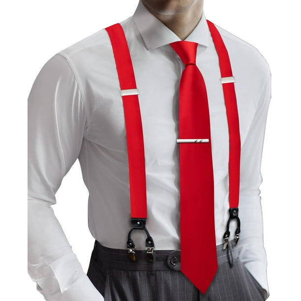 Set de Tirantes y Corbata Unisex Barry.Wang Ajustable Rojo