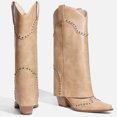 thumbnail image 4 of RONILURN Women's Studded Foldover Western Cowboy Boots | Square Toe Chunky Heel Knee High Boots for Concert Festival Night Out, 4 of 9