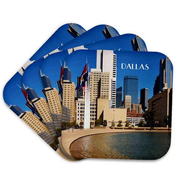 3drose, Downtown Dallas Texas, Set of 4 Coasters - Soft