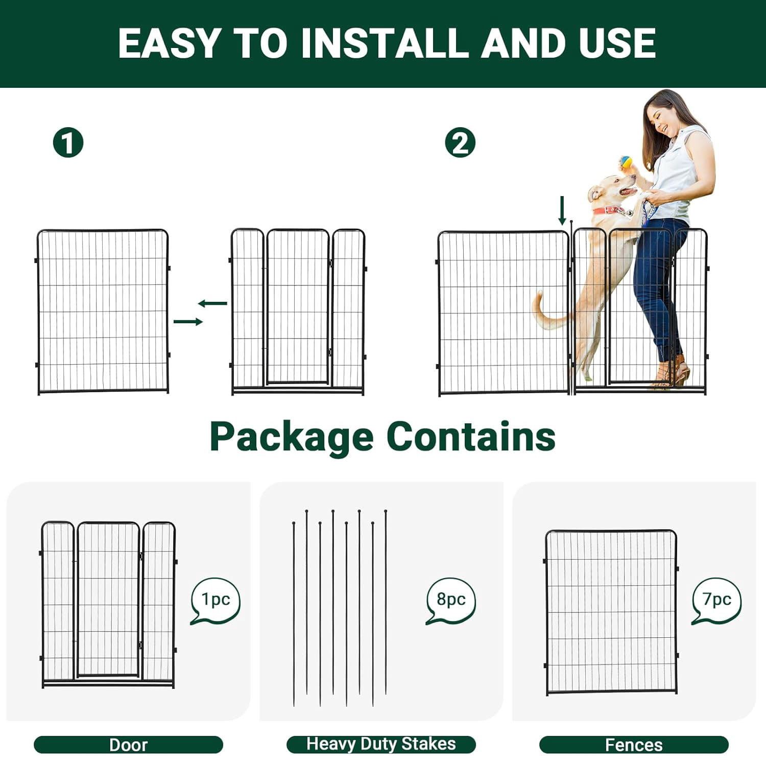 Roromall Dog Playpen Indoor/Outdoor,40"H x 32"W 8 Panels Pet Play Pen, Stress-Free and Safe Play, Portable Metal Pet Exercise for Rv Camping Garden Yard, Quick Install
