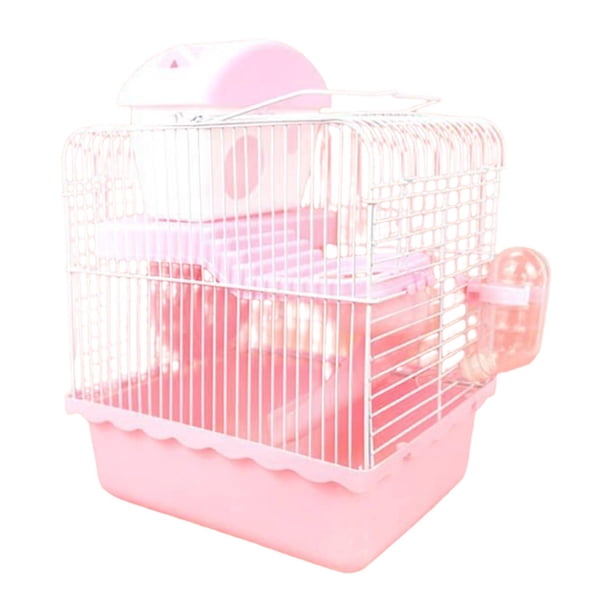 Jaula para animales pequeños con botella de agua, jaula para hámster, cobayas y ratones. rosa