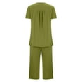thumbnail image 3 of Jalioing Short Sleeve Pajama Set for Women 2 Piece Pleated Crew Neck Top and Capris Set Comfy Lounge Set with Pocket, 3 of 5