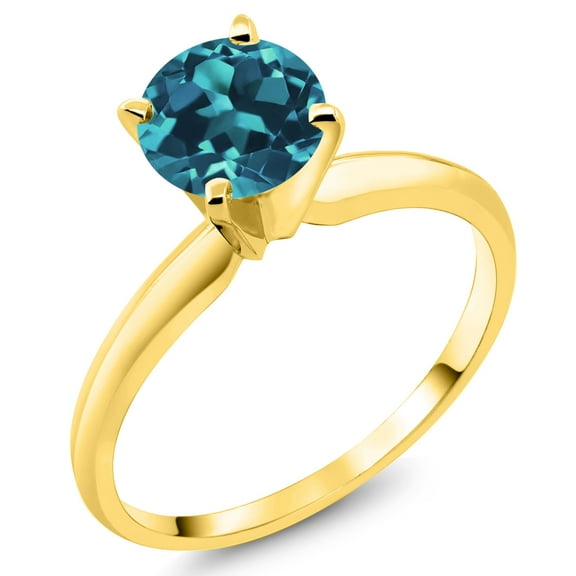 Gem Stone King 14K Yellow Gold London Blue Topaz Solitaire Engagement Ring for Women (1.33 Cttw, Gemstone November Birthstone, Round 6.5MM, Size 7)