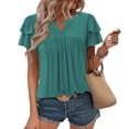 thumbnail image 2 of Camisetas Casuales de Manga Corta de las Mujeres con Cuello en V, Cuello Redondo, Color Sólido Blusa Ligera de Poliéster, 2 of 8