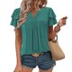 thumbnail image 2 of Camisetas Casuales de Manga Corta de las Mujeres con Cuello en V, Cuello Redondo, Color Sólido Blusa Ligera de Poliéster, 2 of 8