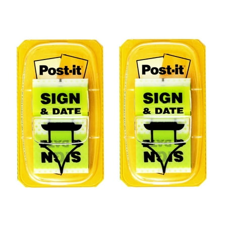 Post-it 1" Wide "Sign and Date" Flags, Bright Green, 2 Dispensers