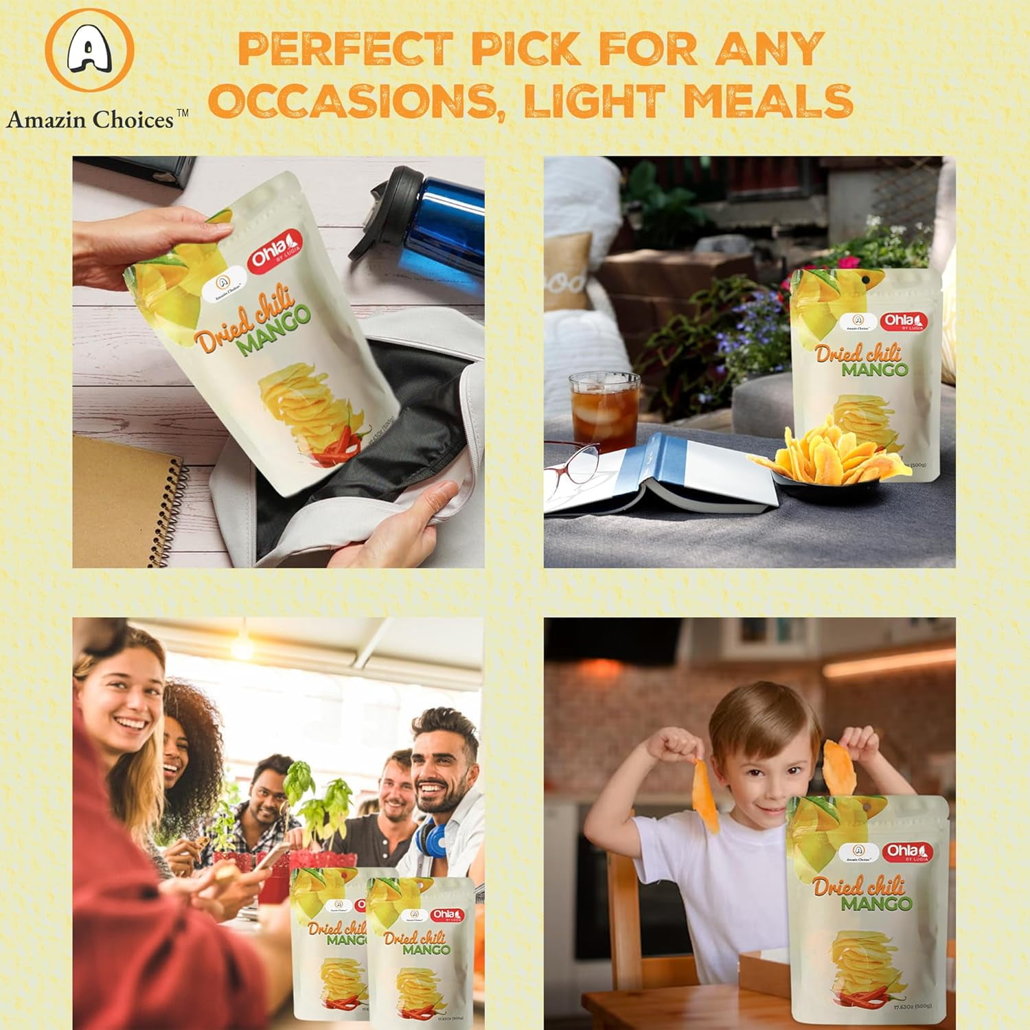 (3 pack) Amazin Choices Soft Dried Chili Mango Slices, Gluten Free, Vegan, 17.64 oz