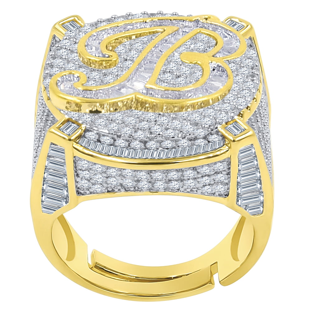 Mens Real Véritable Diamant Or 10K Finition initial lettre alphabet "B" Ring Band 