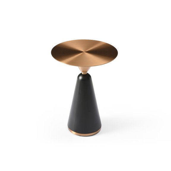 Zora Side Table, Brushed Stainless-Top in Brass Color, Black Powder-Coated Base