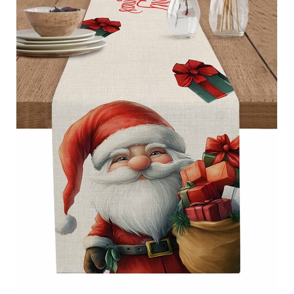 Ldtrchee Christmas Table Runner 48 Inches, Xmas Gnomes Red Botanical Red Green Rustic Bed Runner Dresser Scarves Tabletop for Indoor Outdoor Parties/Ceremony/Banquet, 13" x 48"