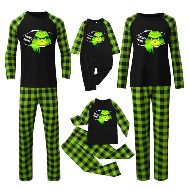 Pijamas navideños a juego Grinch - TKing Fashion 2024 Nuevos conjuntos de pijamas navideños familiares a juego Grinch, pijamas navideños navideños para parejas, adultos y niños, Hombres M