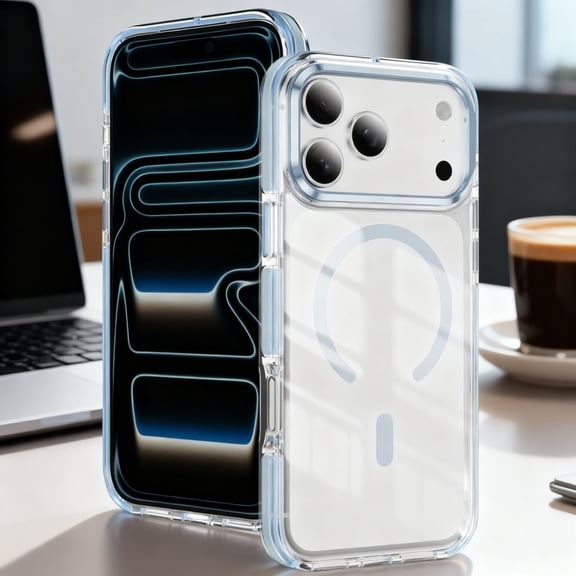 Designed For iPhone 17 Pro Max Phone Case,Two-color,Compatible with Mag-Safe,Crystal Transparent Back,PC   TPU Hybrid Drop Protection,Ultra Slim Shockproof Anti-fall,Durable Phone Case,Lightblue