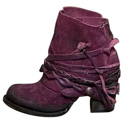 

Duretiony Women s Retro Fashion Round Toe Boots Back Zipper Comfortable Short Boots