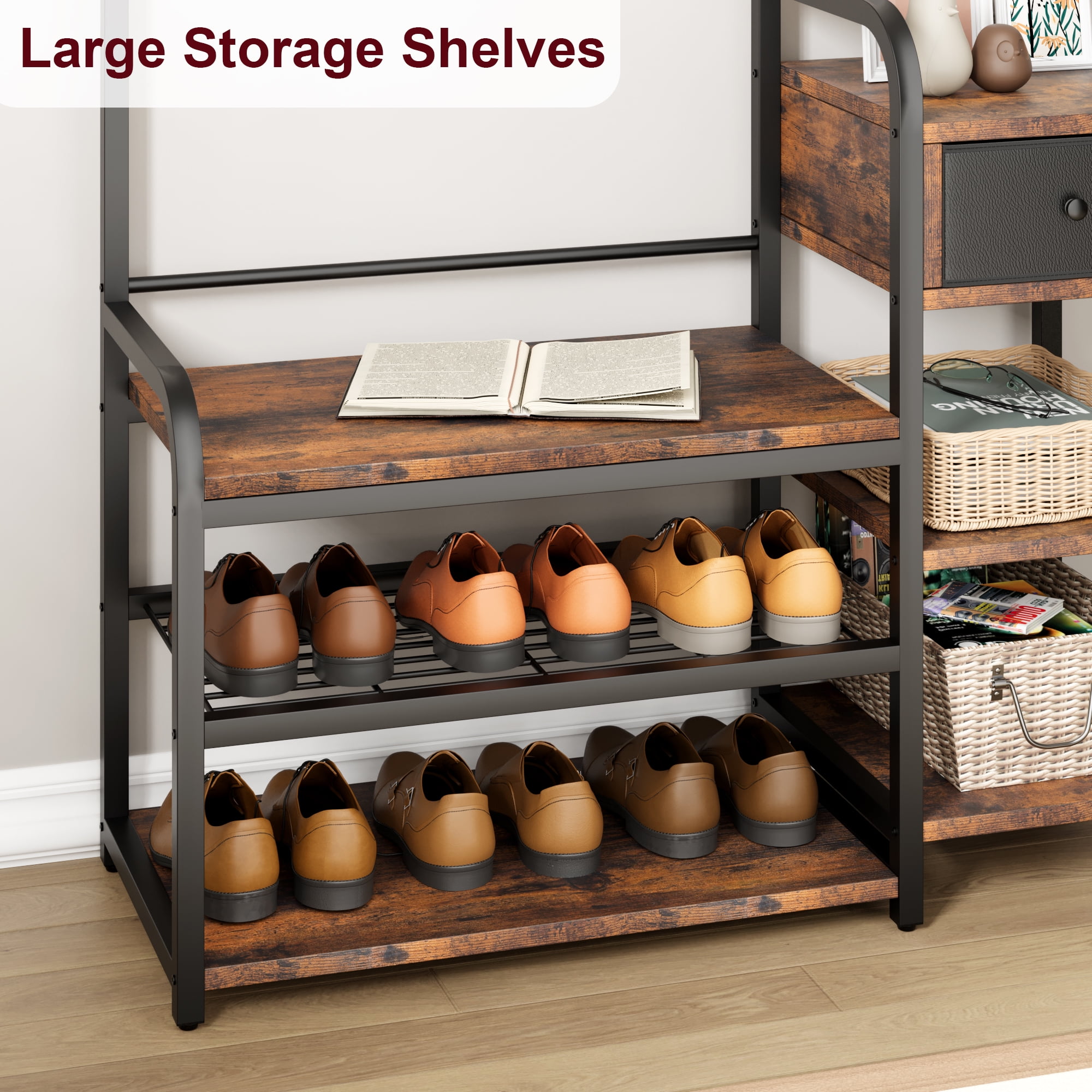 Hall Tree Storage Bench for Entryway Coat Rack Shoe Bench with Storage Drawer 5 in 1 Coat Rack Storage Shelf and 8 Hooks Coat Tree for Small Spaces Entryway Bedroom Walmart