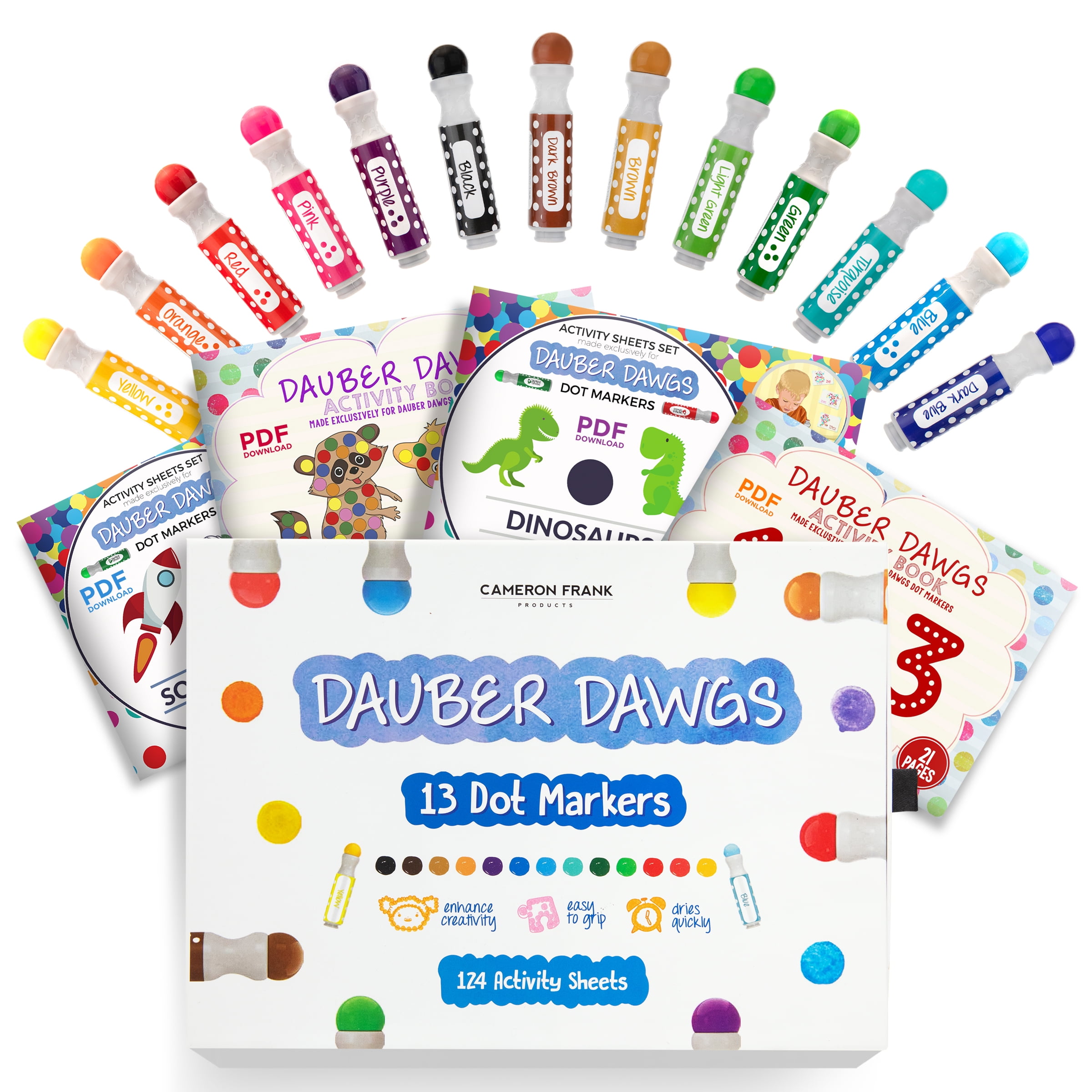 8-pack Washable Dot Markers / Bingo Daubers Dabbers Dauber Dawgs Kids /  Toddlers / Preschool / Children Art Supply 3 Pdf Coloring eBooks = 100  Activity Sheets To Do! 