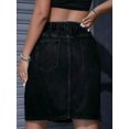 thumbnail image 6 of Womens Dark Wash Denim Button-Front A-Line Mini Skirt With Pockets, 6 of 12