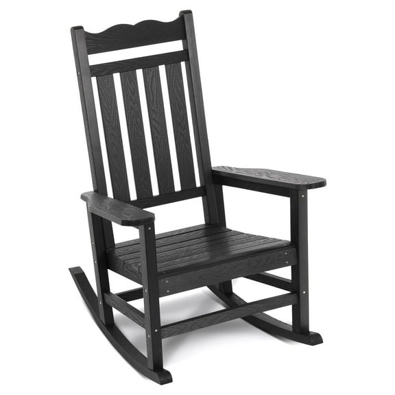 All-Weather Patio Rocking Chair with 400 lbs Weight Capacity, Oversized Porch Rocker Chair, for Backyard, , Lawn, Garden, Outdoor and Indoor, Black