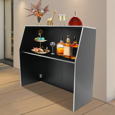 48in Modern Portable Event Bar Cabinet Aluminum Edge Banding Black Foldable Freestanding Wine Bottles Storage Organizer