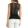 thumbnail image 3 of MODA NOVA Juniors Lace-Paneled Semi Sheer Crew Neck Sleeveless Peplum Blouse, 3 of 6