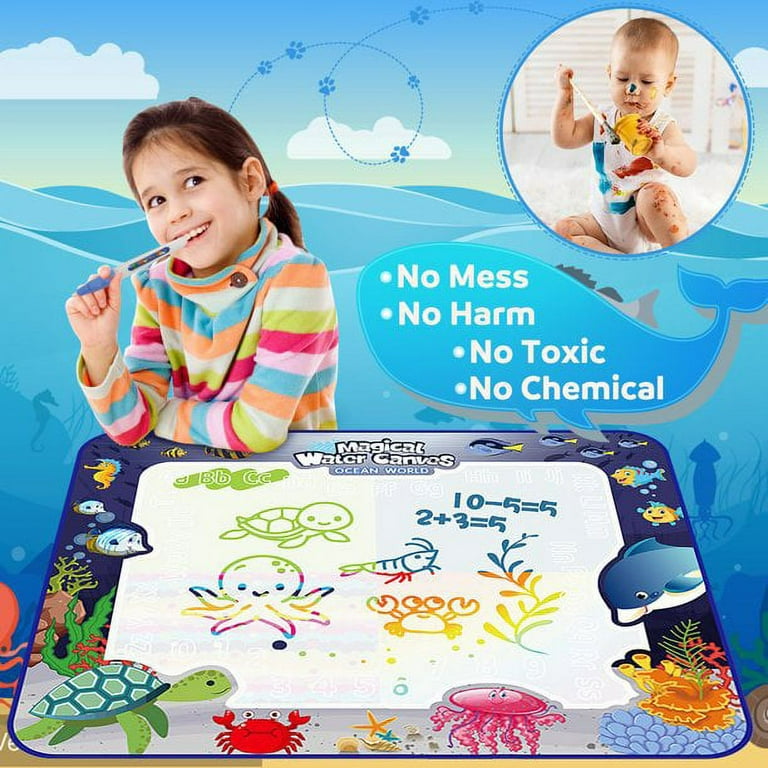 bemece Large Water Doodle Mat 40''X32'',Aqua Painting Drawing Mat Mess Free  Learning Toy Mat,Early Education Gifts for Kids ChildrenToddlers Aged 3 4