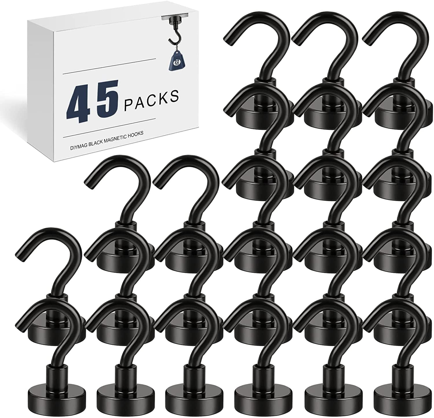 DIYMAG Black Utility Hooks, 22Lbs Strong Rare Earth Neodymium